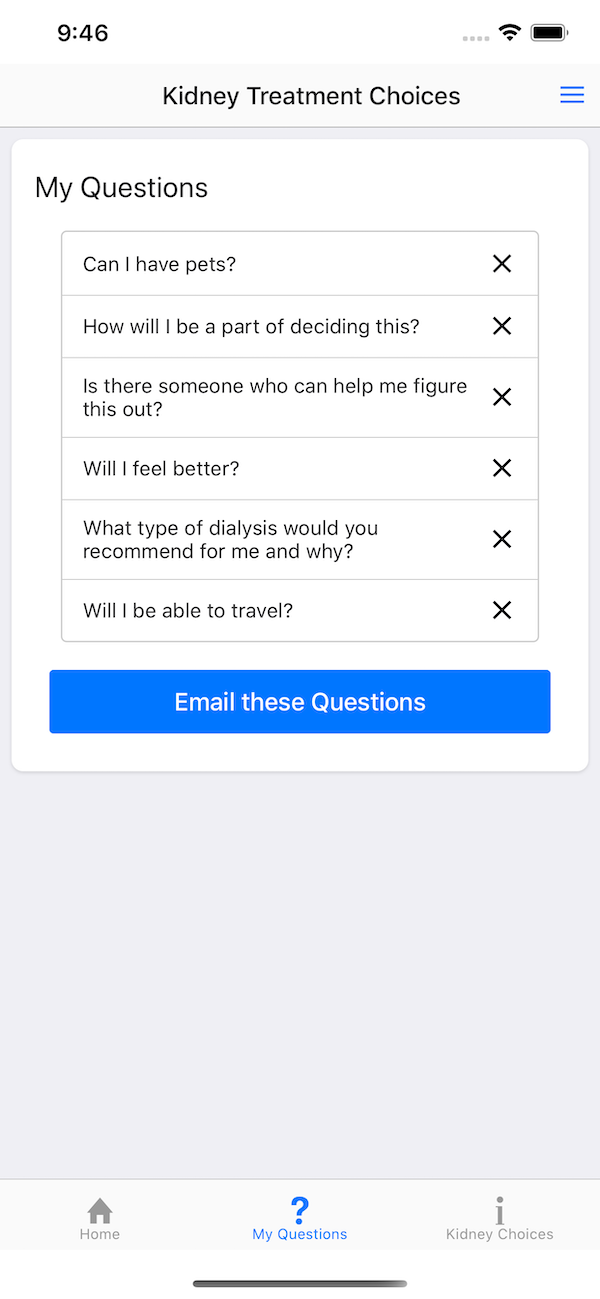 Kidney Choices App screenshot